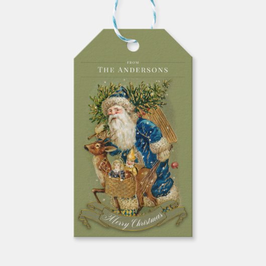 Klassischer Weihnachts Vintager Weihnachtsmann Cus Geschenkanhänger (Vorderseite)