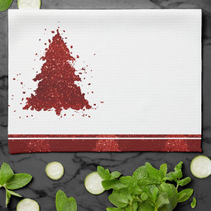 Klassischer Weihnachtsbaum   Festival Rich Crimson Geschirrtuch