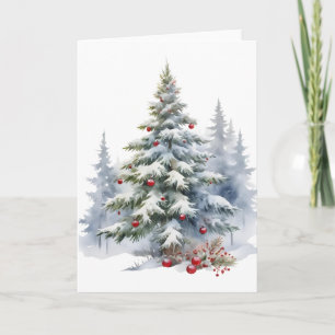 Klassischer Weihnachtsbaum mit rotem Schmuck – Sch Karte