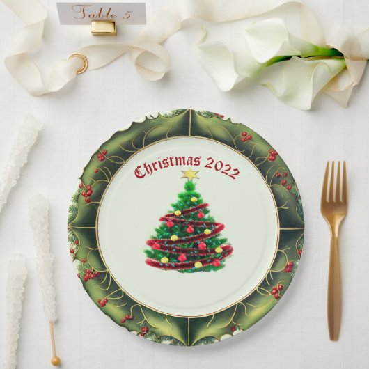 Klassischer Weihnachtsbaum und Holly Pappteller (Hochzeit)