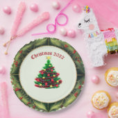 Klassischer Weihnachtsbaum und Holly Pappteller (Party)