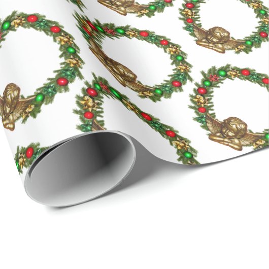 Klassischer Weihnachtsgel und Kranz Geschenkpapier (Rolleneckpunkt)
