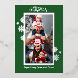 Klassischer Weihnachtsgrün-Folie-Foto-Schneeflocke Folien Feiertagskarte
