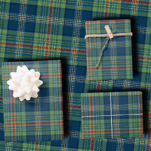 Klassischer Weihnachtskariert Stilvolles Grün & Na Geschenkpapier Set