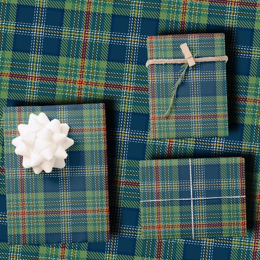 Klassischer Weihnachtskariert Stilvolles Grün & Na Geschenkpapier Set