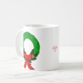 Klassischer Weihnachtskranz mit roter Schleife Kaffeetasse (Vorderseite Links)