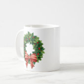 Klassischer Weihnachtskranz mit roter Schleife Kaffeetasse (Vorderseite Links)