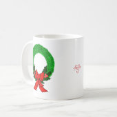 Klassischer Weihnachtskranz mit roter Schleife Kaffeetasse (Vorderseite Links)