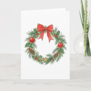Klassischer Weihnachtskranz mit Schleife für Dekor Karte