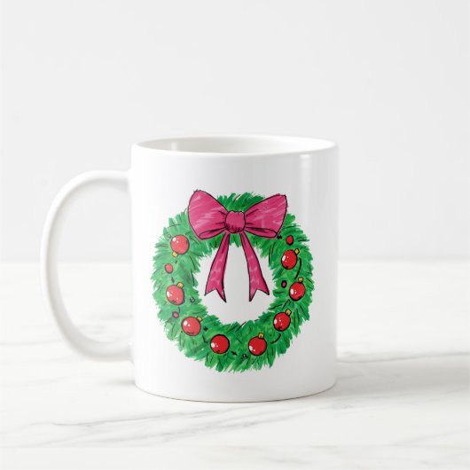 Klassischer Weihnachtskranz mit Schleife Kaffeetasse (Links)