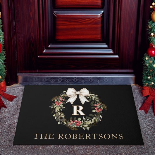Klassischer Weihnachtskranz Monogramm Name Feierta Fußmatte