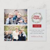 Klassischer Weihnachtskranz zwei Fotos Personalisi Postkarte (Vorderseite)