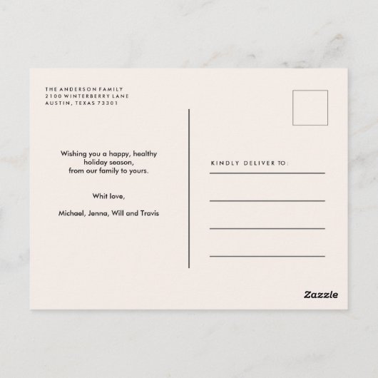 Klassischer Weihnachtskranz zwei Fotos Personalisi Postkarte (Rückseite)