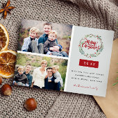 Klassischer Weihnachtskranz zwei Fotos Personalisi Postkarte