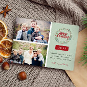 Klassischer Weihnachtskranz zwei Fotos Personalisi Postkarte