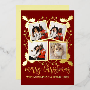 Klassischer Weihnachtsluxusrahmen Familie 4 Fotos Folien Feiertagskarte