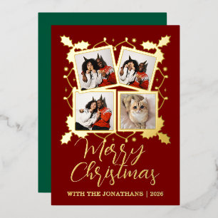 Klassischer Weihnachtsluxusrahmen Familie 4 Fotos Folien Feiertagskarte