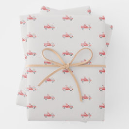 Klassischer Weihnachtsmann auf einem Feuerfahrzeug Geschenkpapier Set