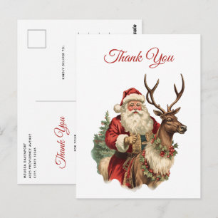 Klassischer Weihnachtsmann auf einem Rentier Danke Postkarte