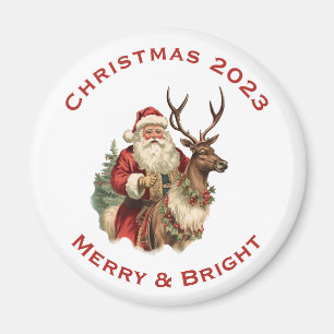Klassischer Weihnachtsmann auf einem Rentier Weihn Magnet