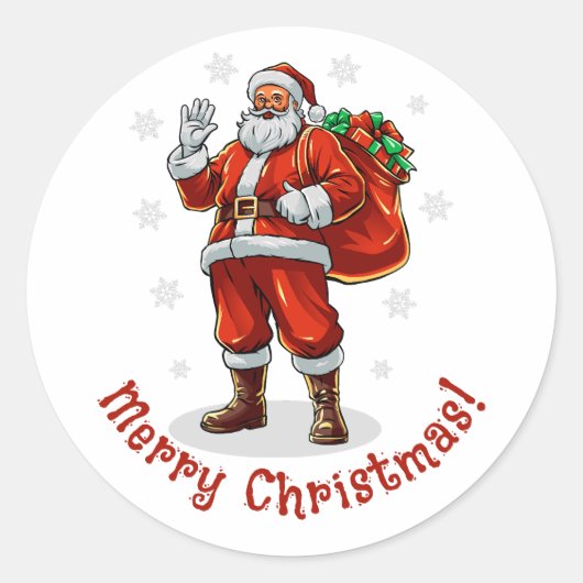 Klassischer Weihnachtsmann bringt Weihnachtsgesche Runder Aufkleber (Vorderseite)