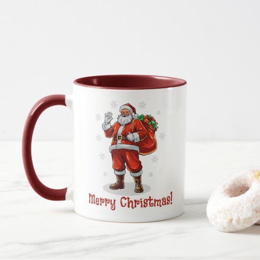Klassischer Weihnachtsmann bringt Weihnachtsgesche Tasse (Mit Donut)