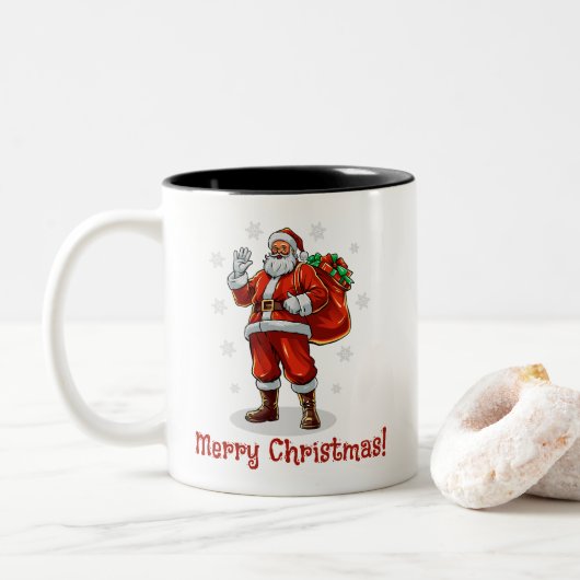 Klassischer Weihnachtsmann bringt Weihnachtsgesche Zweifarbige Tasse (Mit Donut)