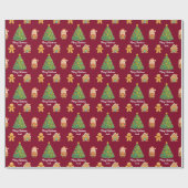 Klassischer Weihnachtsmann-Gingerbread-Burgunder-W Geschenkpapier (Flach)