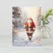 Klassischer Weihnachtsmann im Schneewald Feiertagskarte (Stehend Vorderseite)