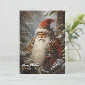 Klassischer Weihnachtsmann in Schneewaldholz Feiertagskarte (Stehend Vorderseite)