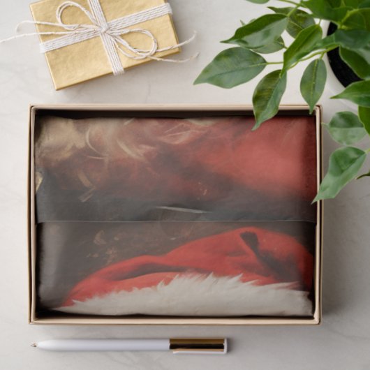 Klassischer Weihnachtsmann lächelt mit rotem Hut Seidenpapier (Geschenk)