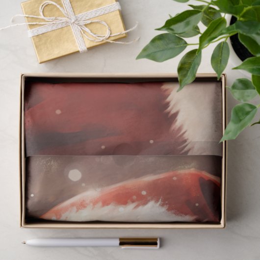 Klassischer Weihnachtsmann lächelt mit rotem Hut Seidenpapier (Geschenk)