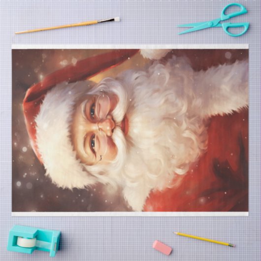 Klassischer Weihnachtsmann lächelt mit rotem Hut Seidenpapier (Basteln)