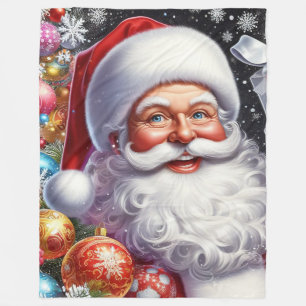 Klassischer Weihnachtsmann mit Geschenk & Ornament Fleecedecke