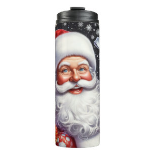 Klassischer Weihnachtsmann mit Geschenk & Ornament Thermosbecher