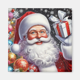 Klassischer Weihnachtsmann mit Geschenk und Orname Magnet