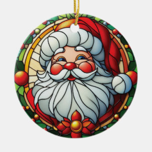 Klassischer Weihnachtsmann mit Stechpalmenkranz Keramik Ornament