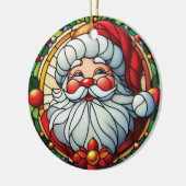 Klassischer Weihnachtsmann mit Stechpalmenkranz Keramik Ornament (Links)