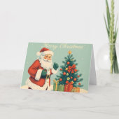 Klassischer Weihnachtsmann mit Weihnachtsbaum Karte (Vorderseite)