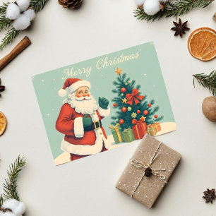 Klassischer Weihnachtsmann mit Weihnachtsbaum Karte