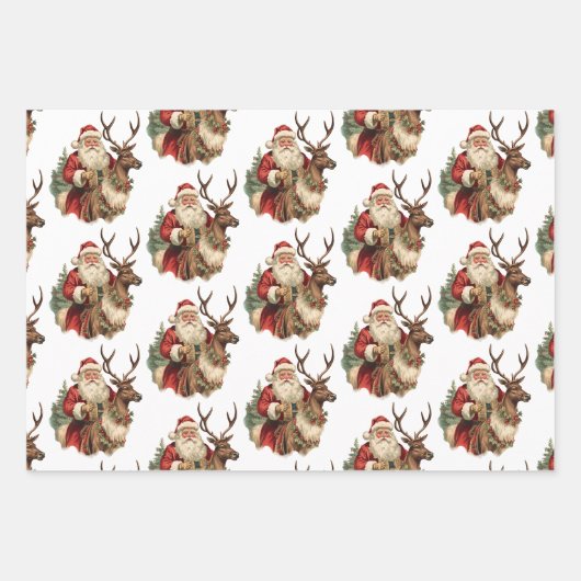 Klassischer Weihnachtsmann Reitstall Geschenkpapier Set (Vorderseite)