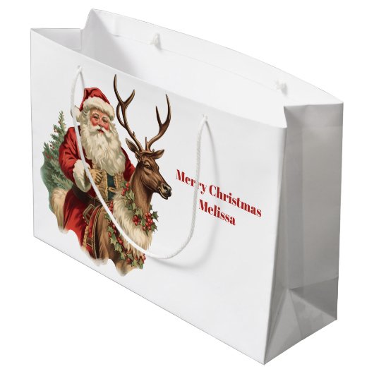 Klassischer Weihnachtsmann Reitstall Große Geschenktüte (Rückseite Schrägansicht)