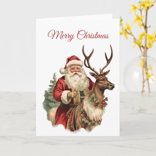 Klassischer Weihnachtsmann Reitstall Karte (Gelbe Blume)