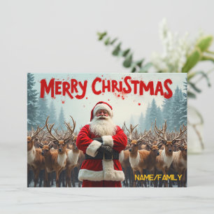 Klassischer Weihnachtsmann & Rentiere Feiertagskarte