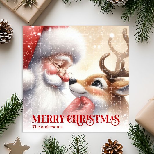 Klassischer Weihnachtsmann Rudolph Personalisierte Puzzle