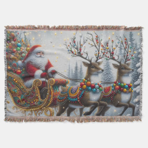 Klassischer Weihnachtsmann und Rentiere Decke