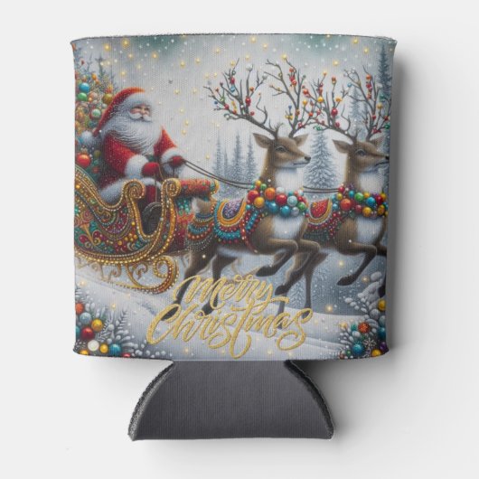 Klassischer Weihnachtsmann und Rentiere Dosenkühler (Vorderseite)