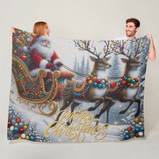 Klassischer Weihnachtsmann und Rentiere Fleecedecke (Beispiel)