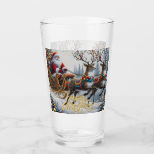Klassischer Weihnachtsmann und Rentiere Glas