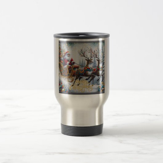 Klassischer Weihnachtsmann und Rentiere Reisebecher (Mittel)